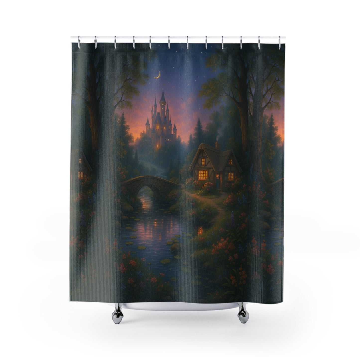 Dreamy Fairy Tale Shower Curtain, Vibrant Fantasy Home Decor, Magical Bathroom Accessory, Enchanting Castle Design, Gift for Dreamers