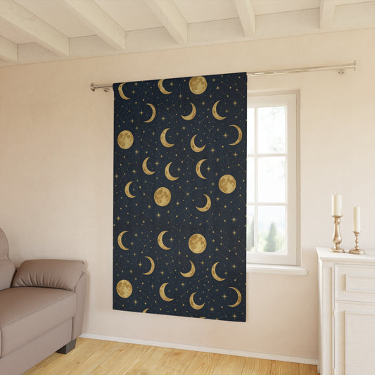 Celestial Moon Phase Window Curtain (1 Piece) - Starry Home Decor, Mystical Curtains, Bedroom Aesthetics, Gift for Space Lovers