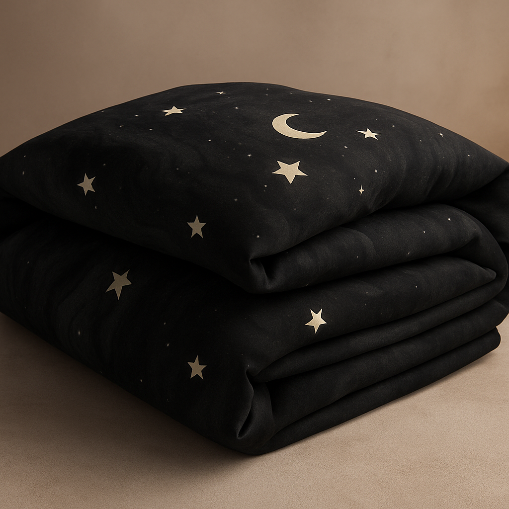 Obsidian Veil Comforter – Black Celestial Moon & Stars Bedding for Modern Bedrooms