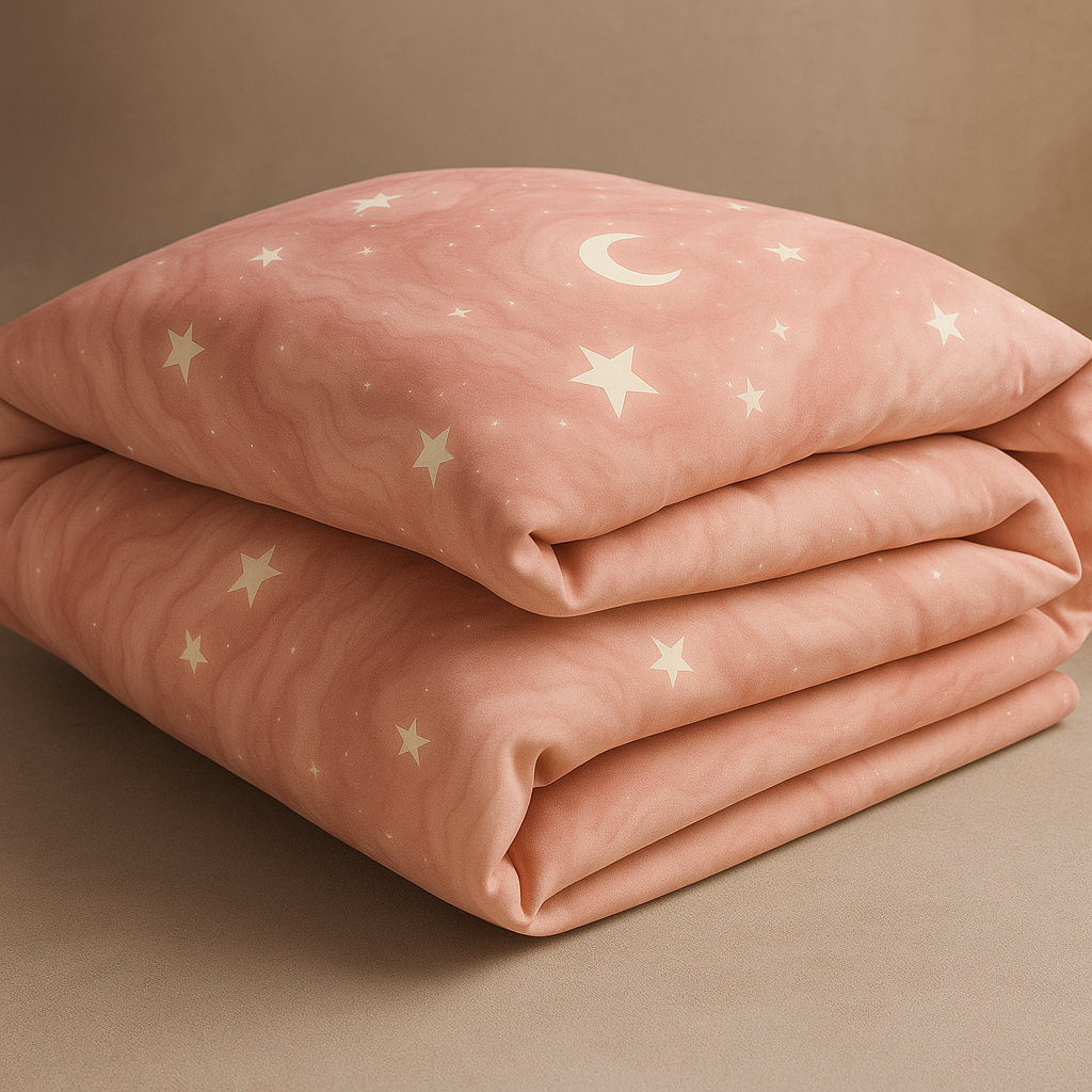 Rose Quartz Glow Duvet Cover– Blush Pink Moon & Stars Bedding for Dorms and Cozy Bedrooms