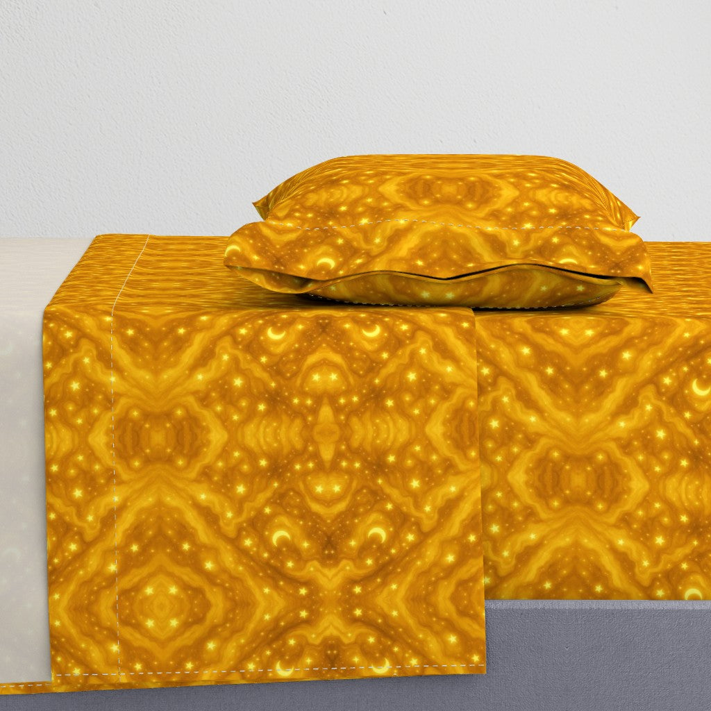 Citrine Halo™ Luxury Celestial Sheet Set – Golden Moons & Stars Bedding