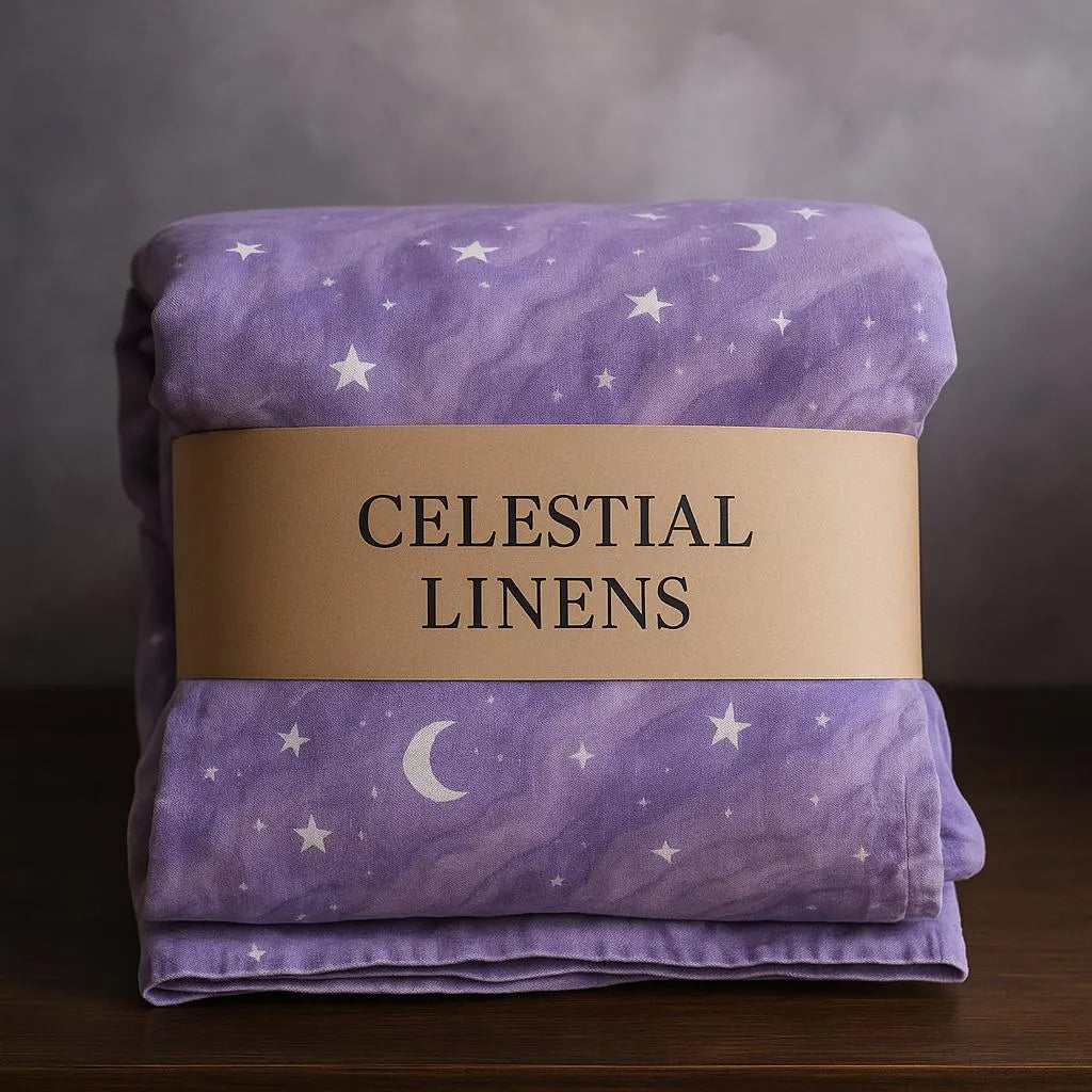 Celestial Celestial Duvet Set Set – Purple Marble Bedding with Moons & Stars | Mystic Linen Duvet Cover | Moon Bedroom Aesthetic | Queen/King