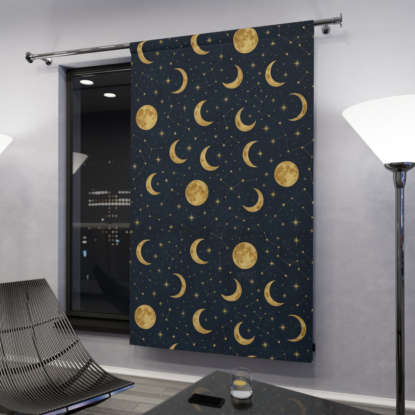 Celestial Moon Phase Window Curtain (1 Piece) - Starry Home Decor, Mystical Curtains, Bedroom Aesthetics, Gift for Space Lovers