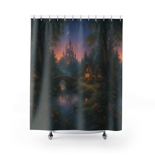 Dreamy Fairy Tale Shower Curtain, Vibrant Fantasy Home Decor, Magical Bathroom Accessory, Enchanting Castle Design, Gift for Dreamers