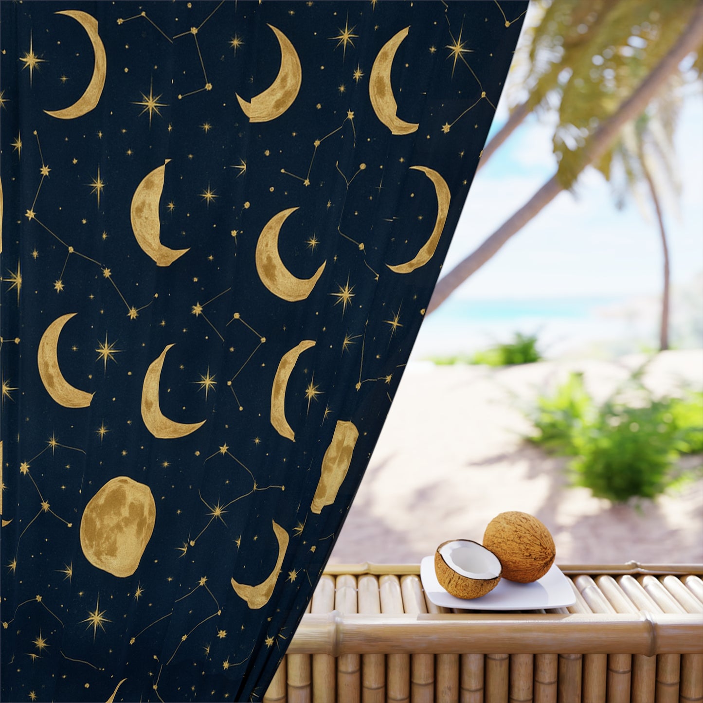 Celestial Moon Phase Window Curtain (1 Piece) - Starry Home Decor, Mystical Curtains, Bedroom Aesthetics, Gift for Space Lovers