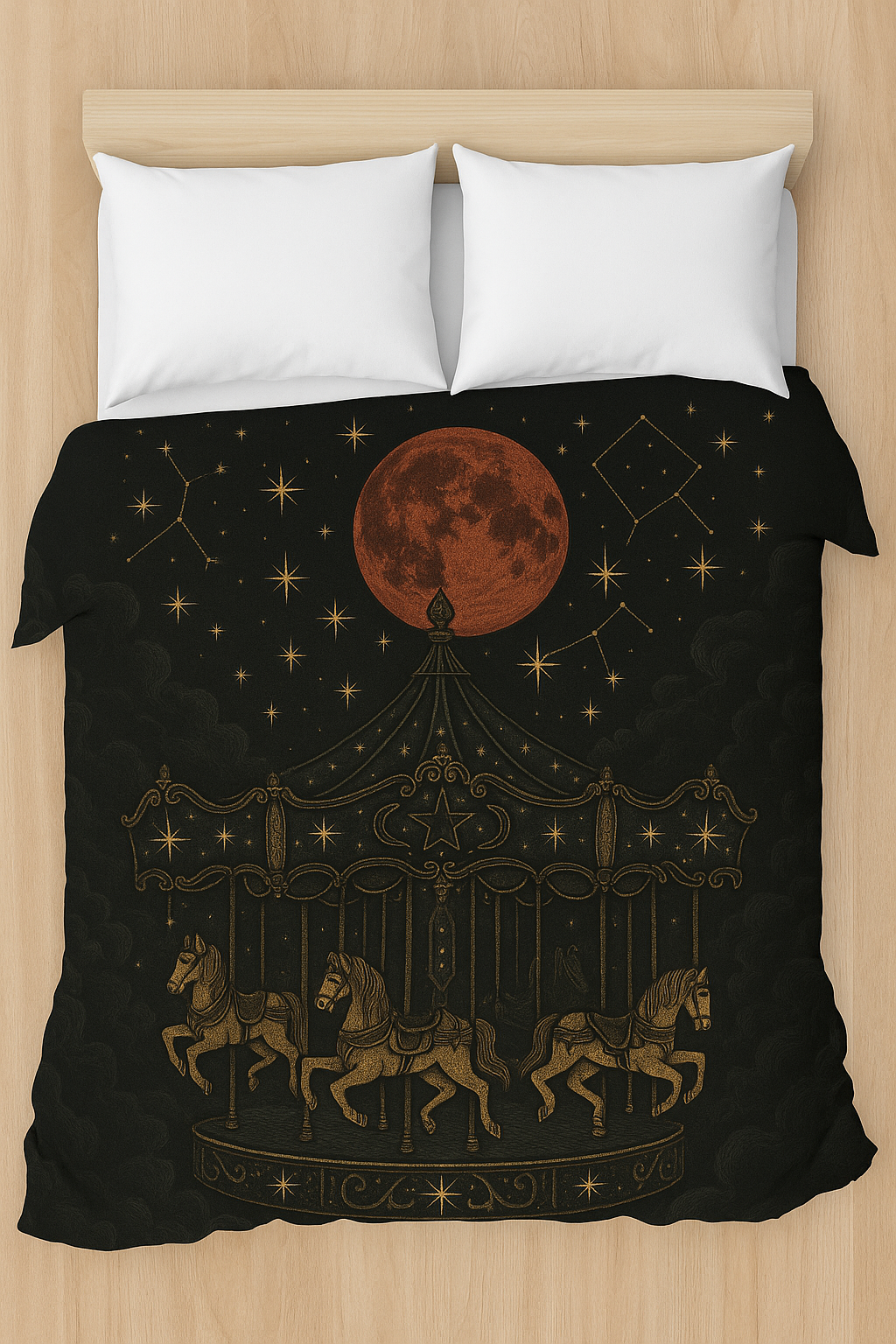 Cursed Carnival Glow-in-the-Dark Duvet Cover – Gothic Celestial Bedding Set