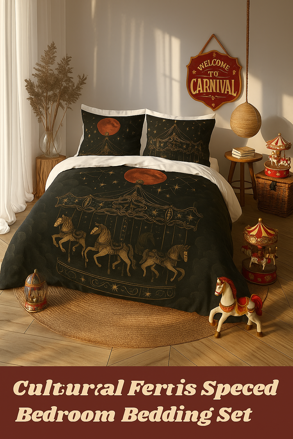 Cursed Carnival™ Carousel Bedding Collection – Gothic Celestial Duvet & Complete Bedding Set (Silk, Cotton, or Poly)
