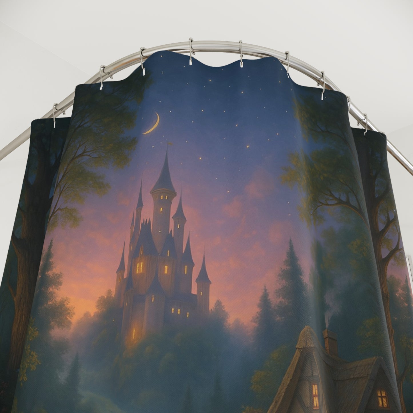 Dreamy Fairy Tale Shower Curtain, Vibrant Fantasy Home Decor, Magical Bathroom Accessory, Enchanting Castle Design, Gift for Dreamers