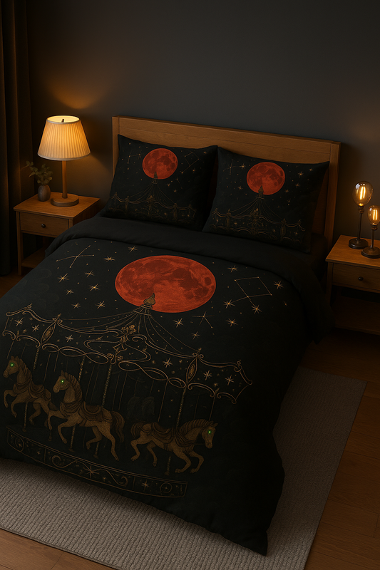 Cursed Carnival Glow-in-the-Dark Duvet Cover – Gothic Celestial Bedding Set
