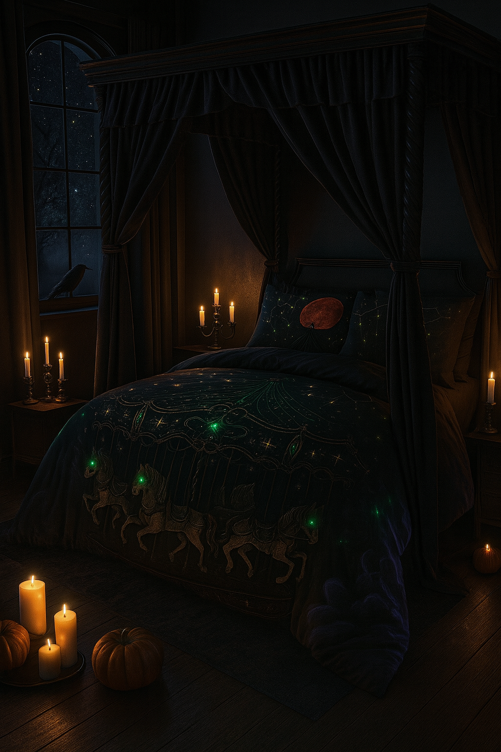 Cursed Carnival Glow-in-the-Dark Duvet Cover – Gothic Celestial Bedding Set