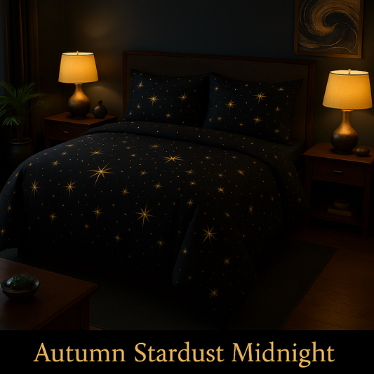 Autumn Stardust Midnight Black Duvet Cover | CelestialLinens™ Luxury Starry Bedding