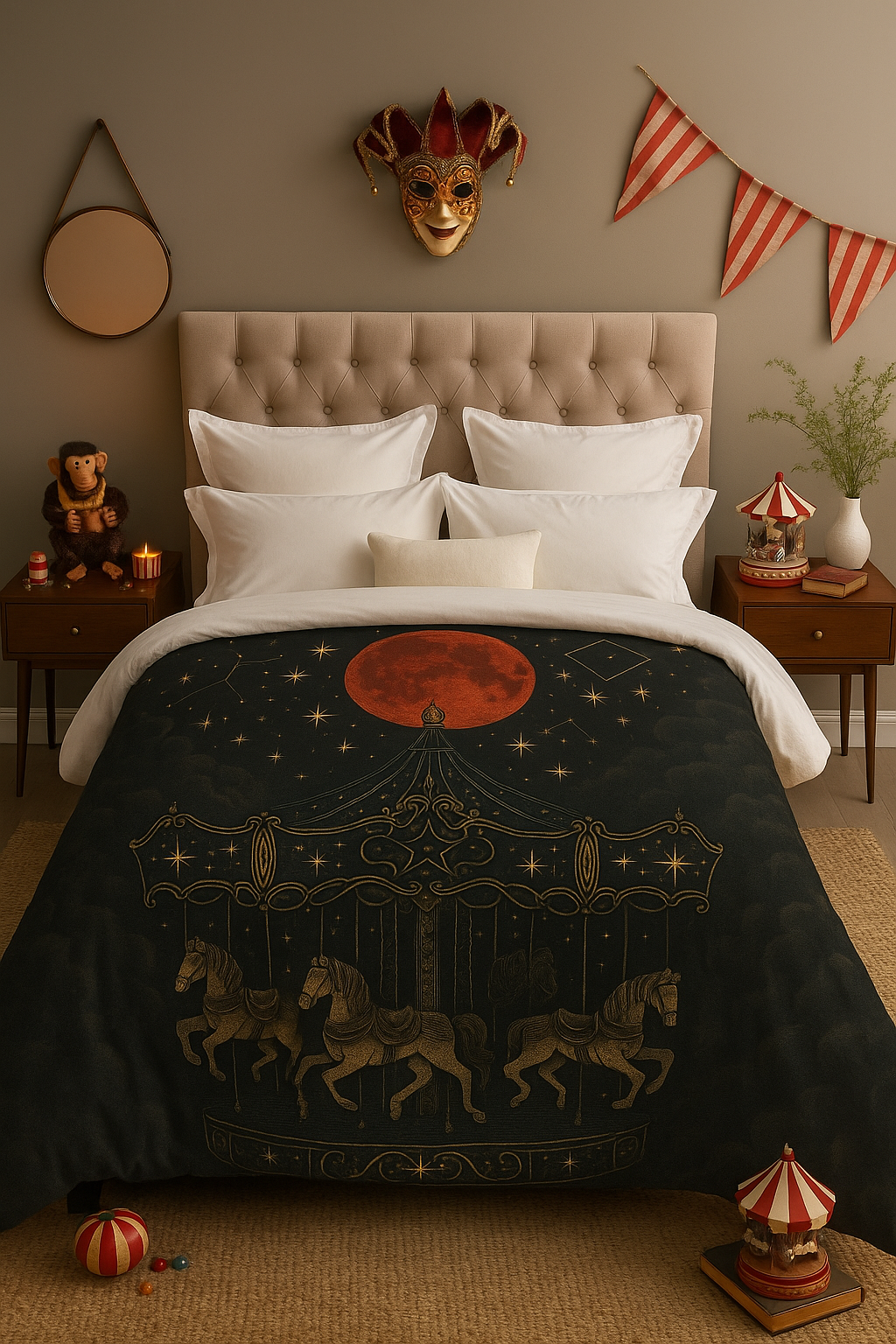Cursed Carnival™ Carousel Bedding Collection – Gothic Celestial Duvet & Complete Bedding Set (Silk, Cotton, or Poly)