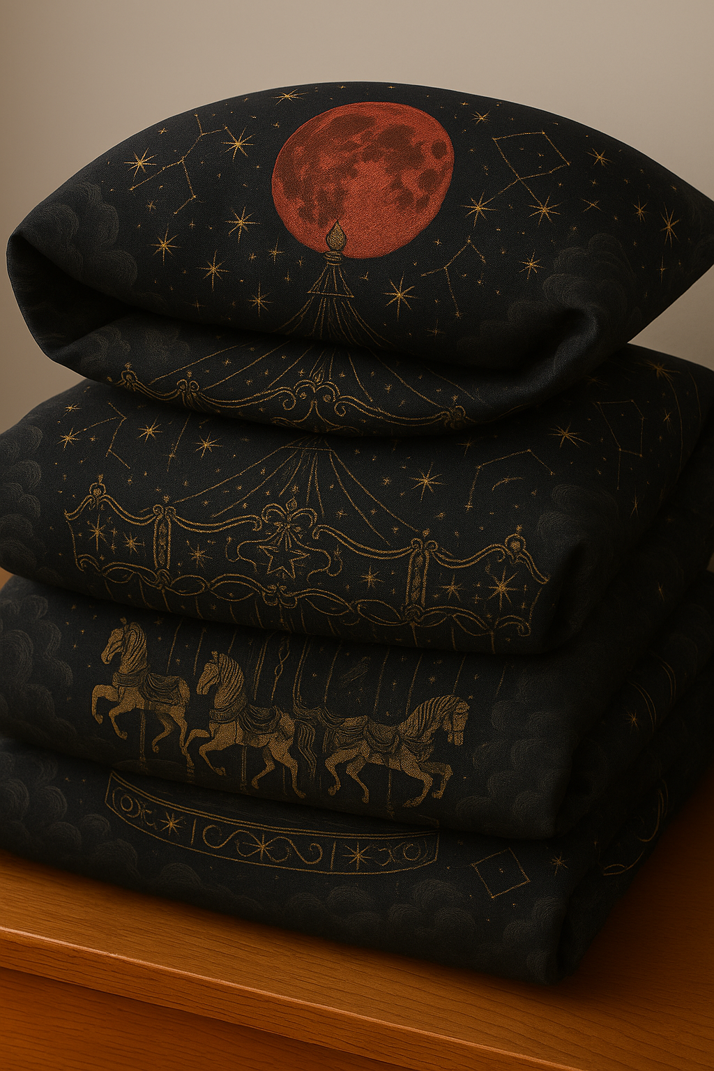 Cursed Carnival™ Carousel Bedding Collection – Gothic Celestial Duvet & Complete Bedding Set (Silk, Cotton, or Poly)