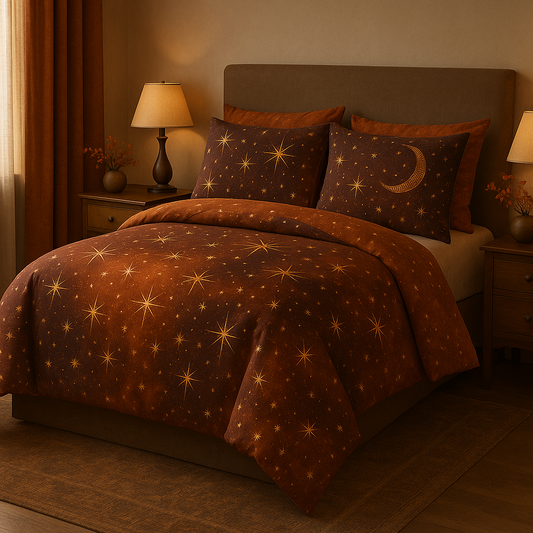 Autumn Stardust Dark Cinnamon Duvet Cover | CelestialLinens™ Luxury Fall Bedding