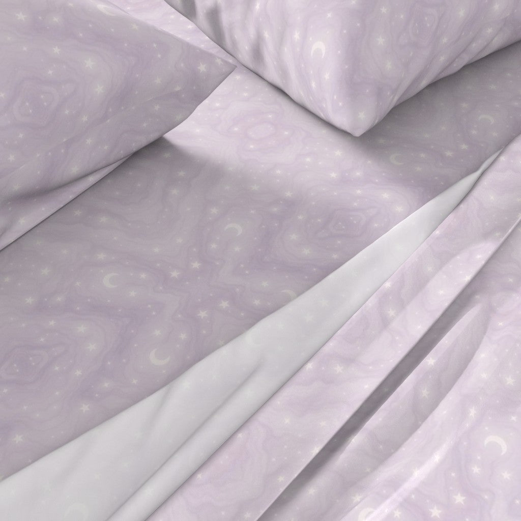 Stardust™ Luxury Celestial Sheet Set – Soft Lavender Moons & Stars Bedding