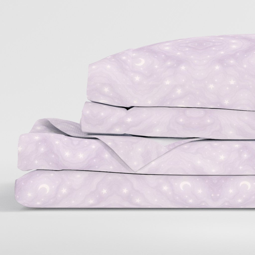 Stardust™ Luxury Celestial Sheet Set – Soft Lavender Moons & Stars Bedding